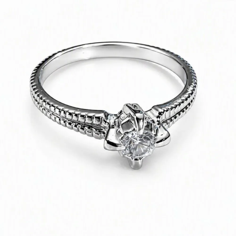 VTG Style Silver Tone Metal Sparkling Clear Glass Stone Sz 8 Solitaire Ring